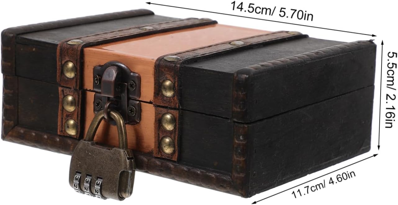 TEHAUX Retro Style Decorative Box Wooden Jewelry Organizing Storage Lockable Jewelry Lock Box Treasure Chest for Home Office