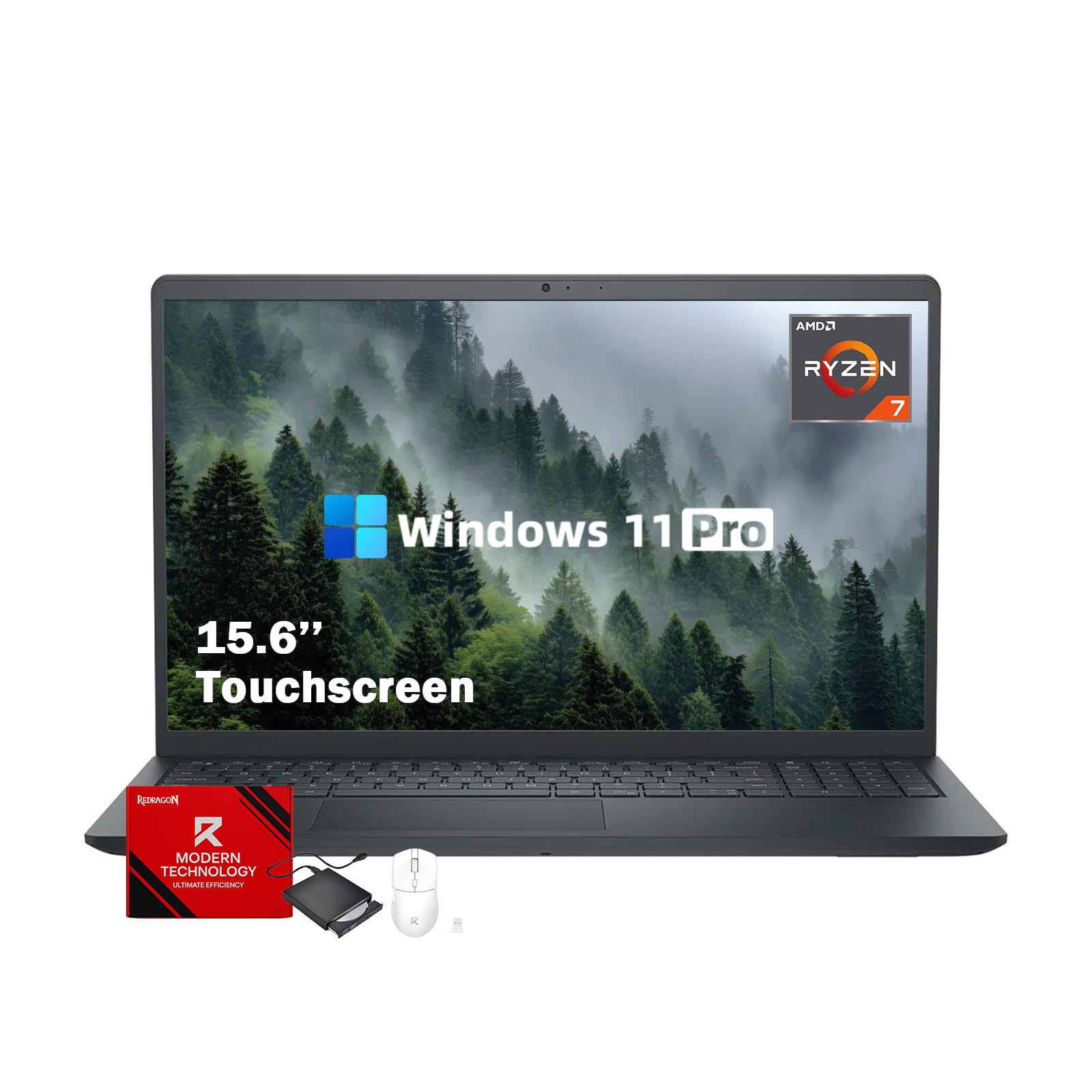 Inspiron 15 3535 Touchscreen Laptop Computer, Windows 11 Pro, Copilot AI, AMD Ryzen 7 7730U, 15.6'' FHD IPS (1920×1080), 32 GB RAM + 1 TB SSD, Long Battery Life, AMD Radeon Graphics
