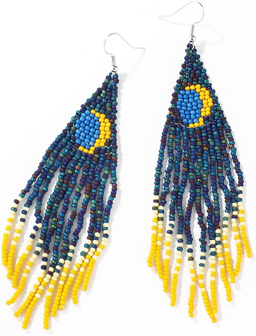 Handmade Seed Bead Tassel Earrings for Women — Long Boho Fringe Drop Earrings, Colorful Ethnic Beaded Statement Jewelry, Lightweight Festival Funky Accessories - Image 2