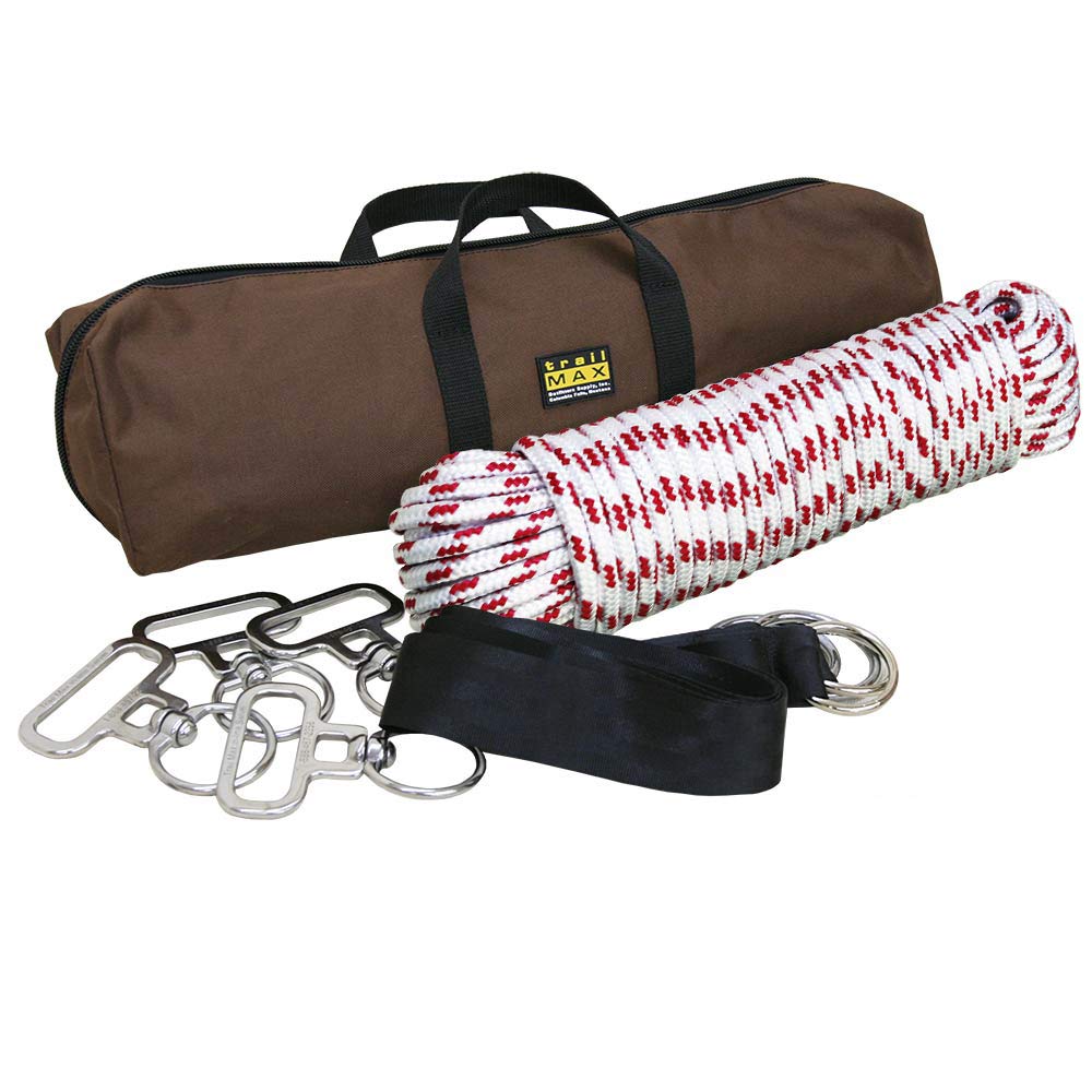 TrailMax 4-Horse Highline Kit, for Horse & Mule Packing, with 4 in-Line Swivels, 2 Tree Saver Straps, 100 Ft of 3/8" Highline Rope, Carry Case & Instructions Included