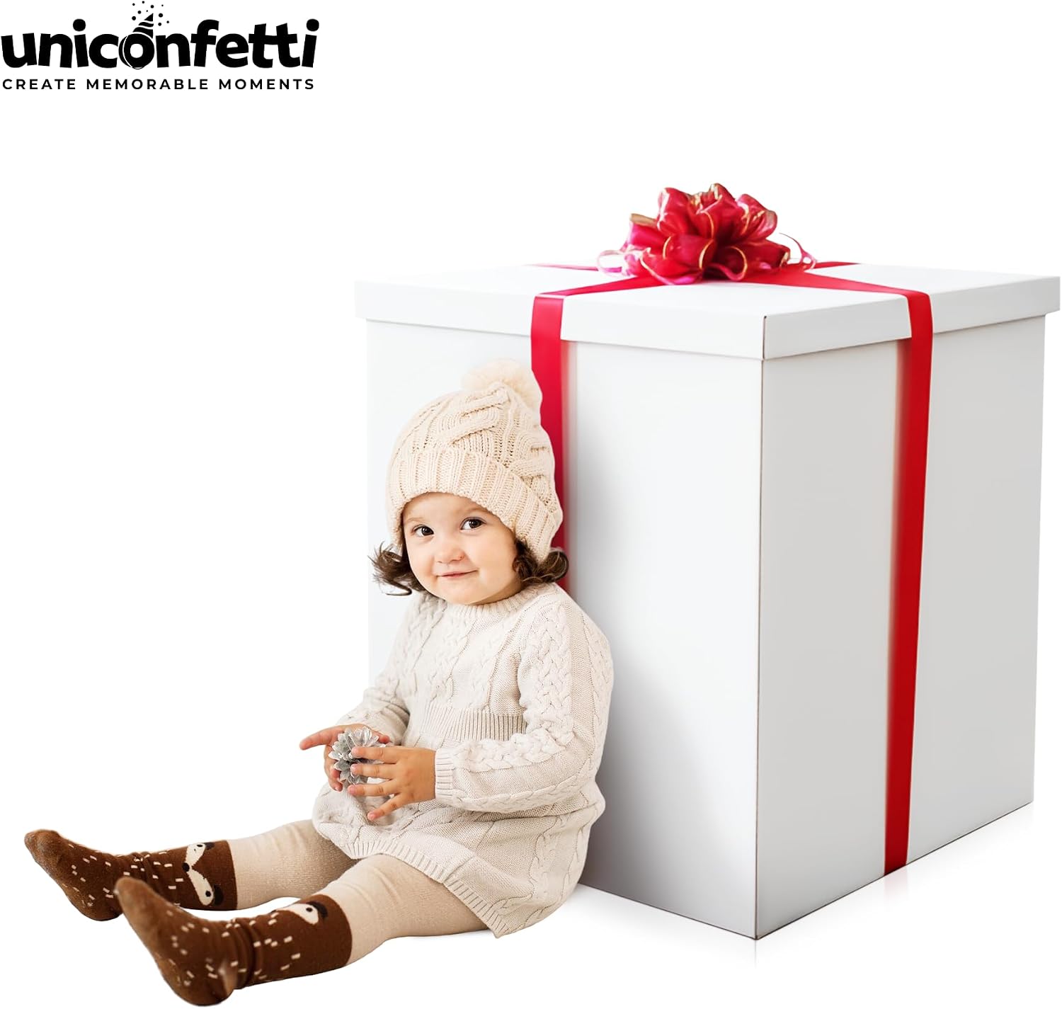 Giant Gift Box White 24x24x24in JUMBO Extra Large Cardboard Decorative Box with Lid for Birthday Surprise, Pregnancy Announcement, Gender Reveal, Valentine's Day, Chinese New Year & Other Celebrations