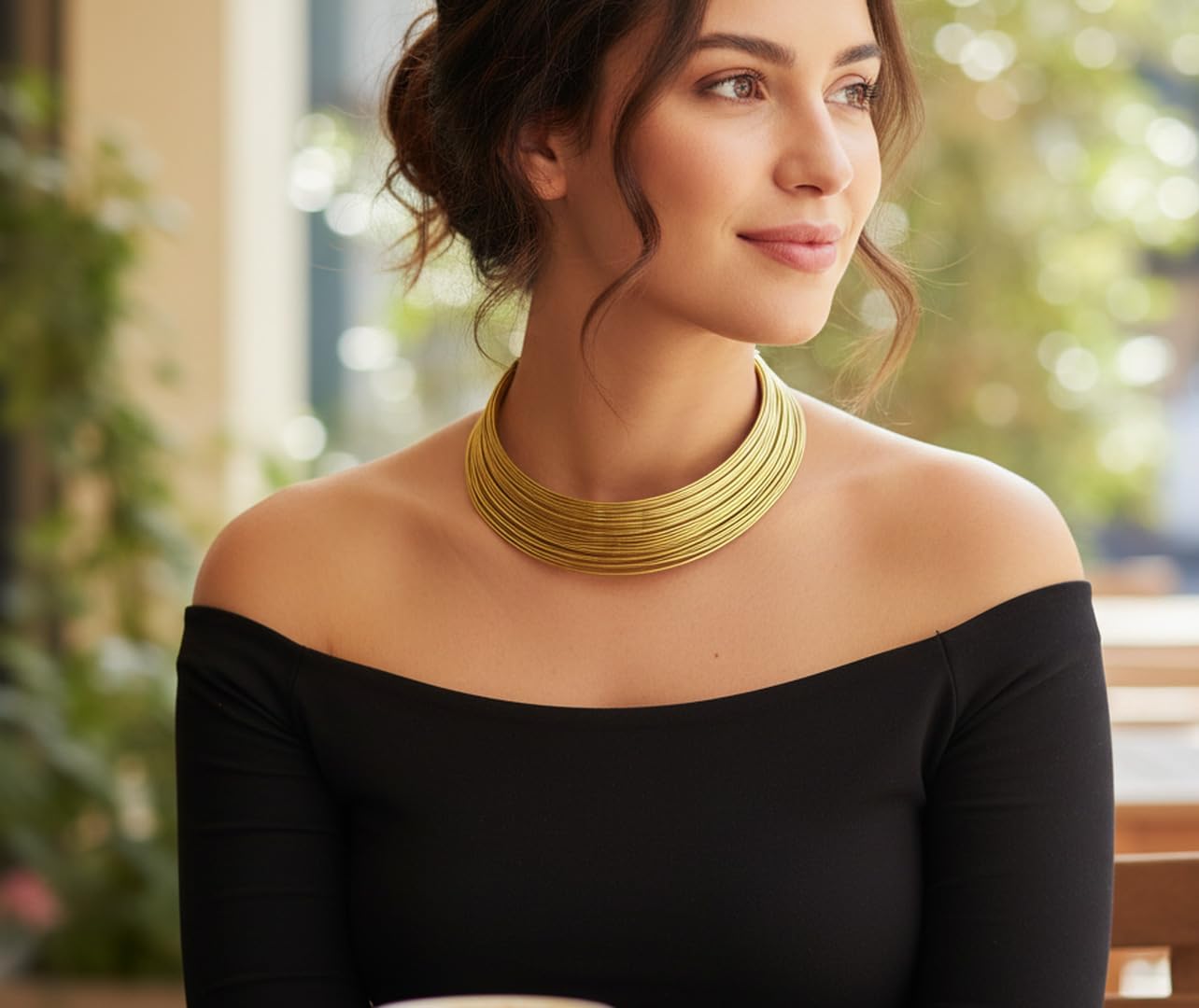 Touchstone Chunky Choker Collar Gold Silver Necklaces for Woman Statement Thick Dainty Goddess Necklace Women Torque Brass Wire Trendy Costume Open Neck Cuff Fashion Jewelry Accessories - Image 4