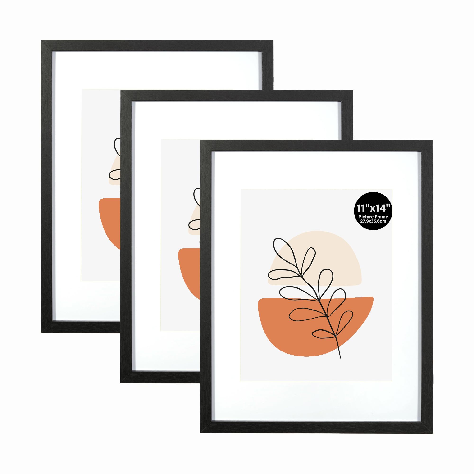 Kaiwin Black 11X14 Picture Frame Set Of 3, Photo Frame With Acrylic Glass For Pictures 8X10 With Mat Or 11X14 Without Mat, 14X11 Picture Frames For Hanging, For Photos, Posters, Puzzles| Poster Frame