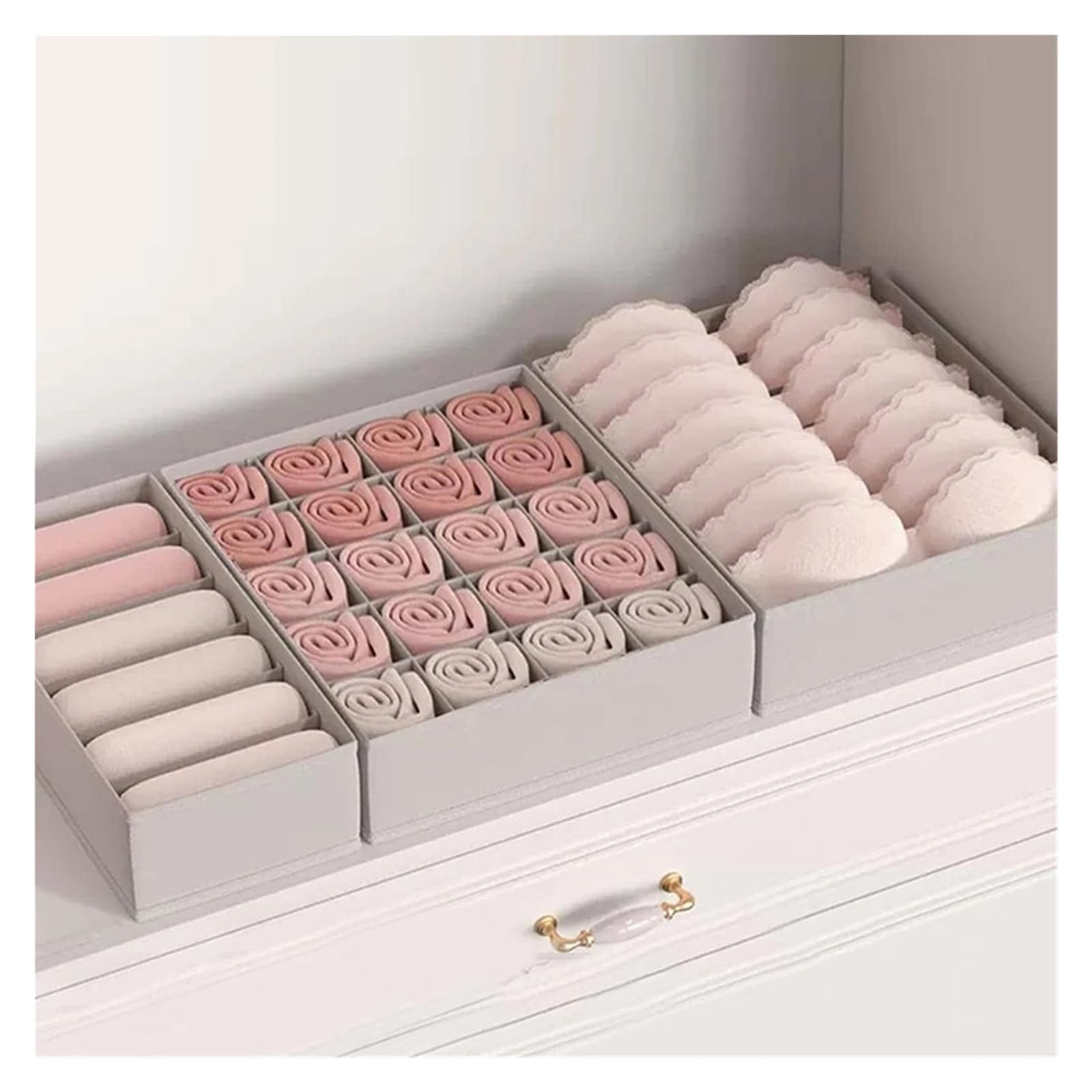ATEUXOL Drawer Organizer for Clothes 3pcs/Set -Underwear Bra Socks Storage Box Clothes Organizer Underwear(Grey)