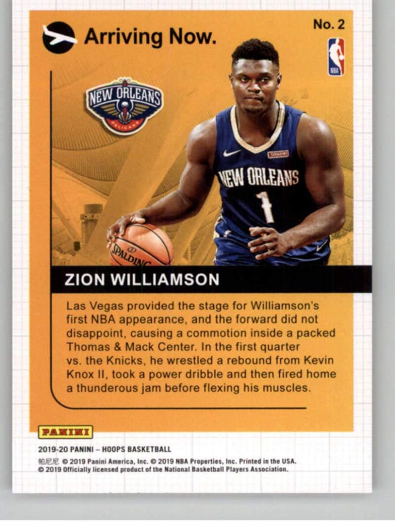 2019-20 Panini Hoops Arriving Now #2 Zion Williamson New Orleans Pelicans Basketball Card