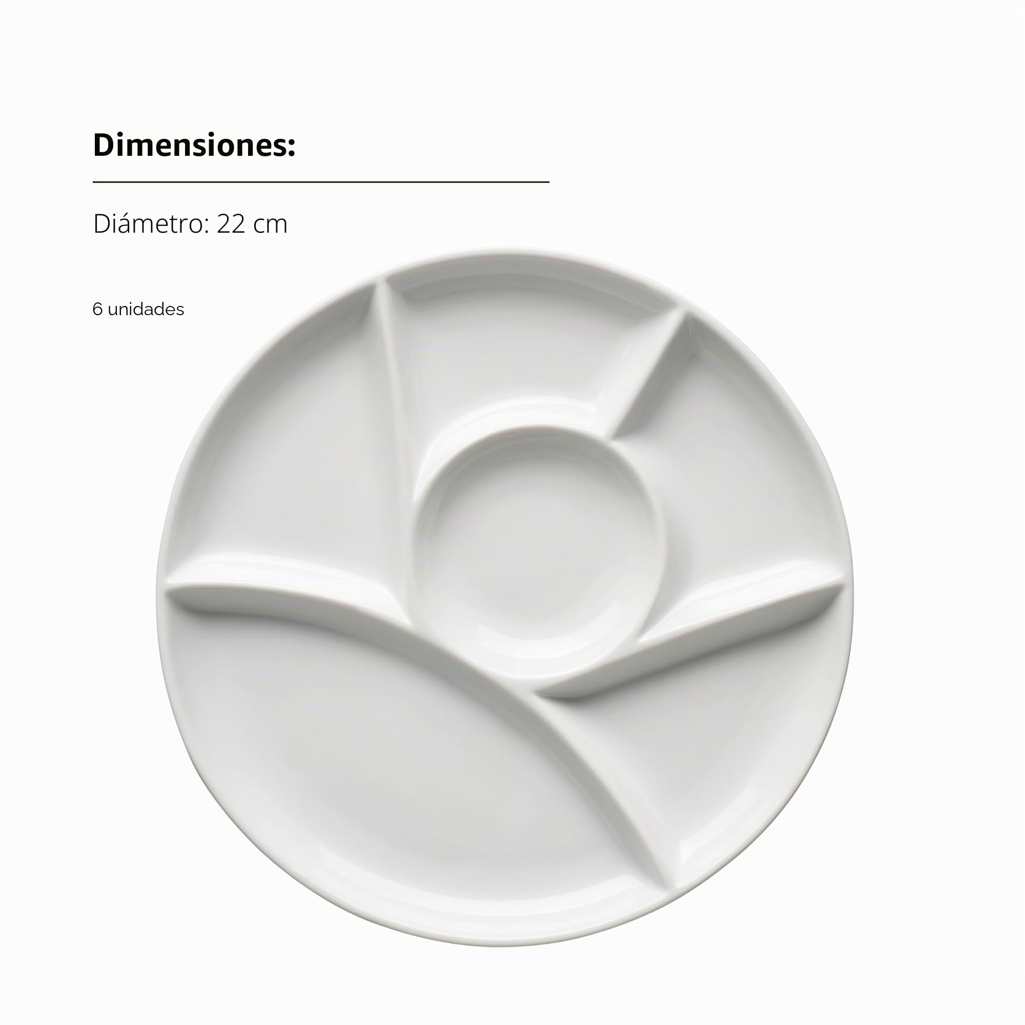 MÄSER Juego de 6 platos de fondue para 6 personas, plato para fondue, fiesta, barbacoa, con prácticos divisiones, versátil, atemporal, porcelana blanca, 21,5
