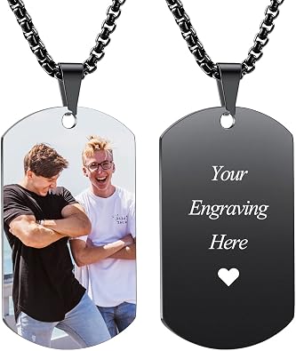 INBLUE Custom Dog Tag Pendant Necklace Engraving Text/Pictures/Memorial Photo Stainless Steel Personalized Necklace for Men Women Bundle with Adjustable Chain, Keychain, Silencer
