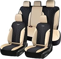 Vista 23 de Coverado Fundas de asiento delantero, fundas de asiento beige, 2 asientos, protectores de cuero para automóvil, paquete de 2, fundas de asiento