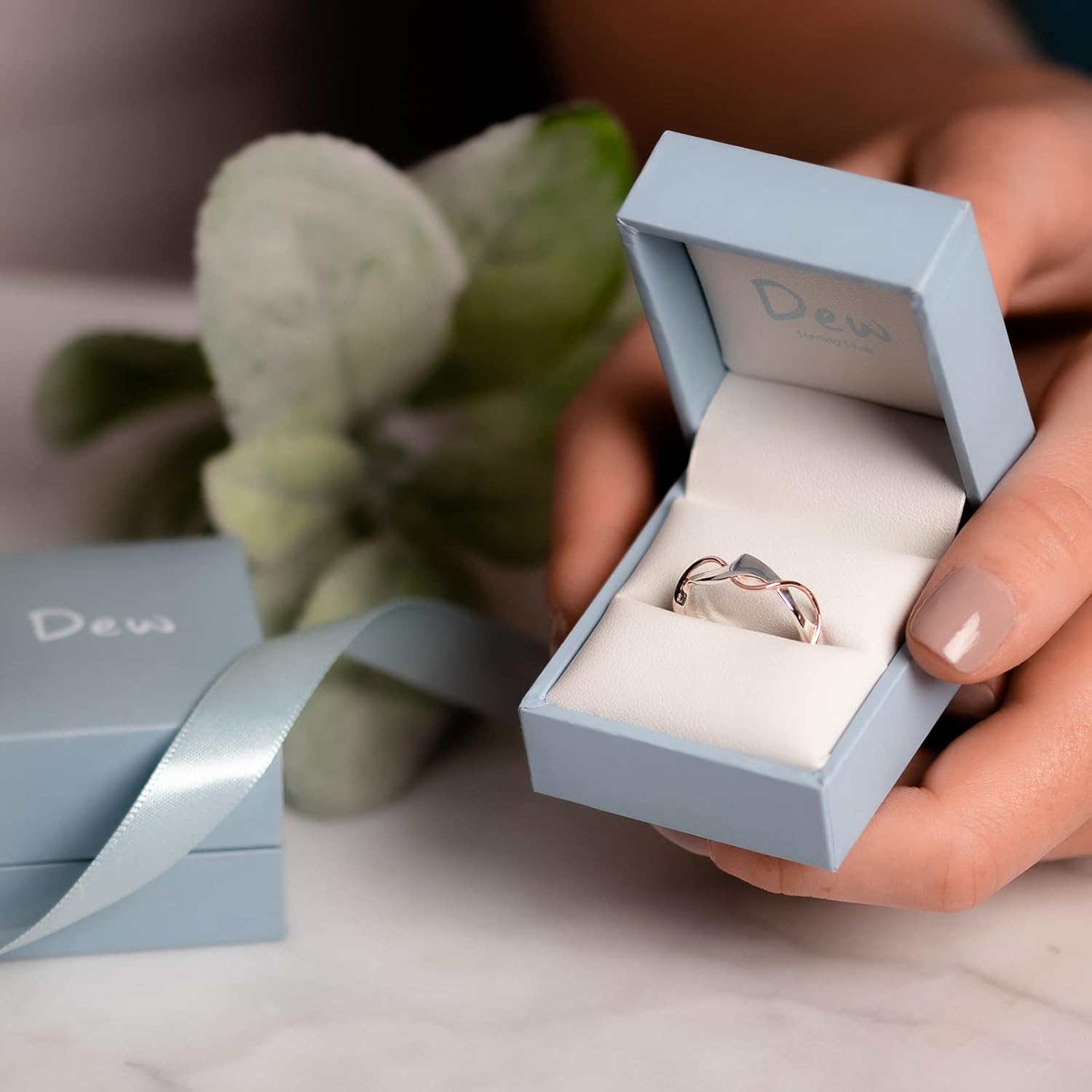 Dew Sterling Silver Genevieve with Rose Gold Plate Ring 20W3RG015 Size L