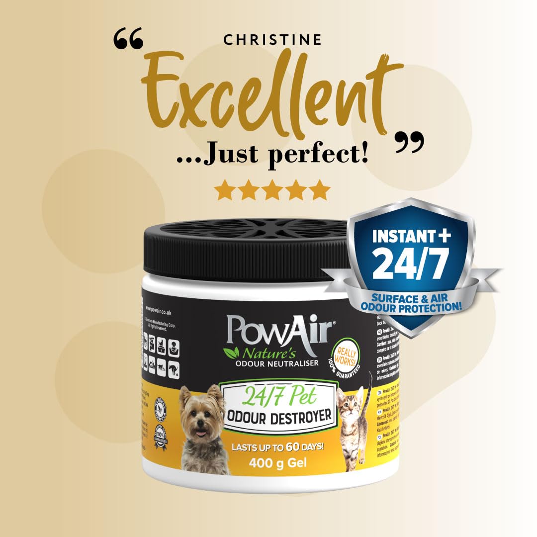 PowAir Gel destructeur d'odeurs d'animaux de compagnie – Neutralisant d'odeurs naturelles pour chats et chiens, sans danger pour les animaux de compagnie et durable, élimine les odeurs d'animaux