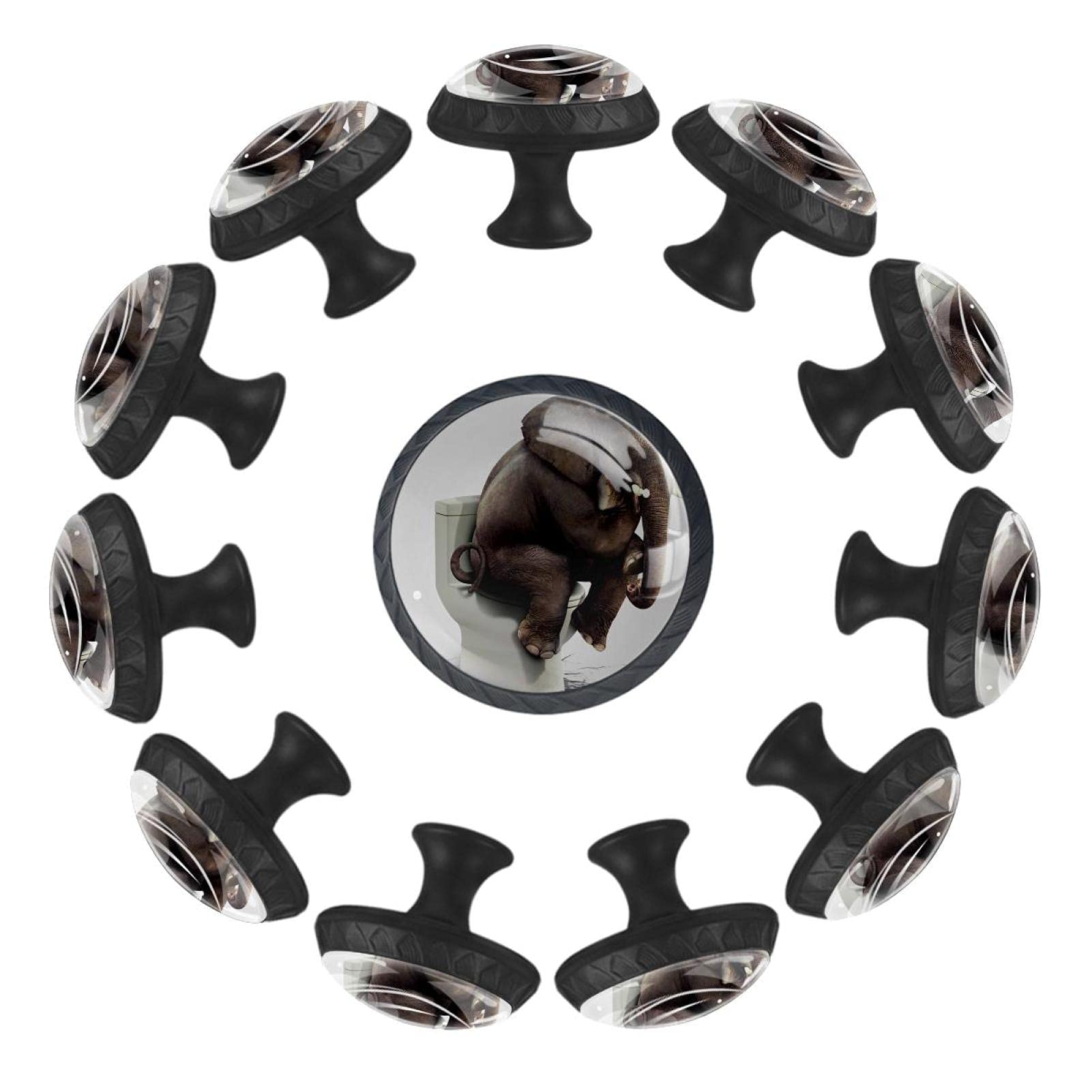Poignée de tiroir noir éléphant bouton de porte rond 12 pièces pour commode