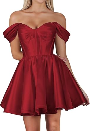 Off The Shoulder Homecoming Dresses 2025 Satin Short Prom Dress A Line Strapless Sweetheart Mini Cocktail Party Gown