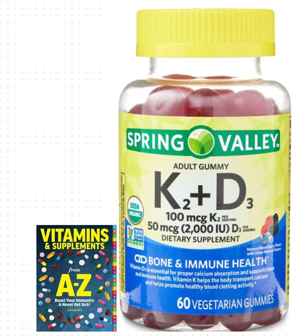 Spring Valley K2 + D3 Vegetarian Gummy Supplement for Bone and Immune Health, 60 Count+Better Guide Vitamins Supplements
