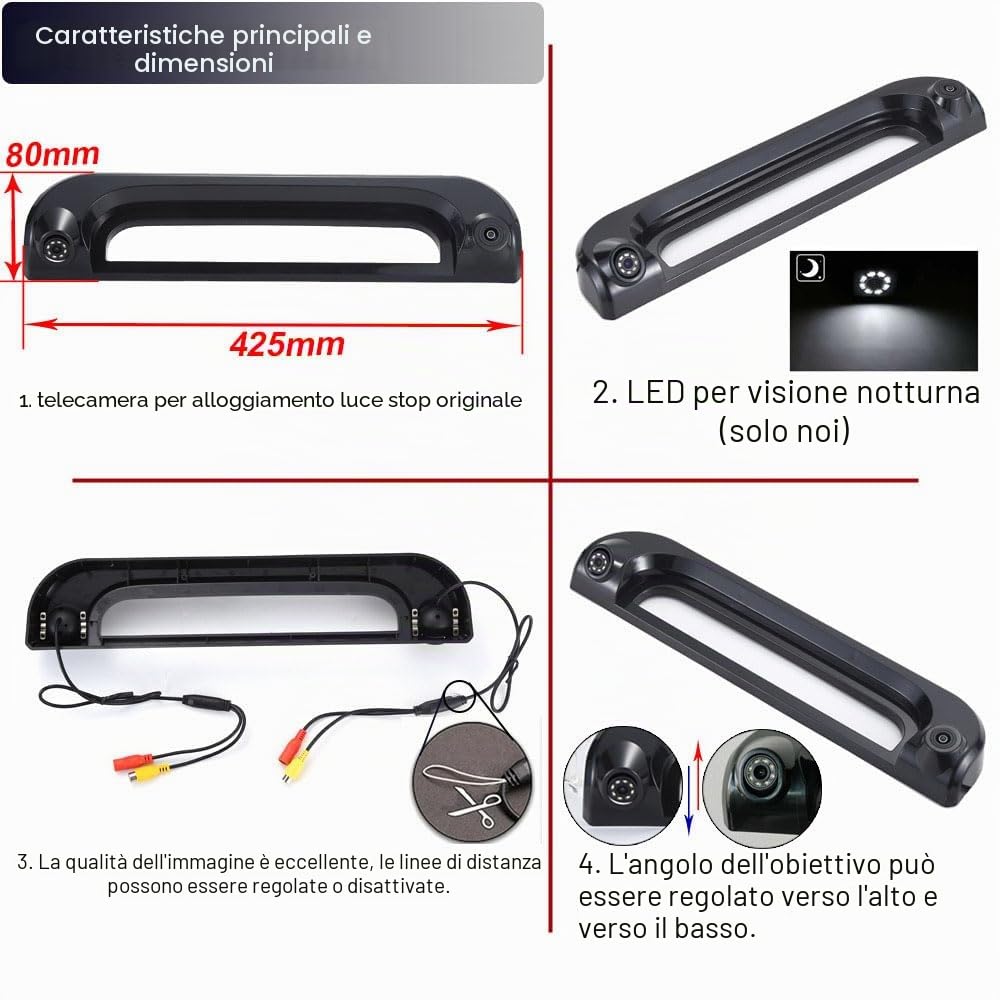 Telecamera posteriore super grandangolare HD doppia telecamera di parcheggio per Citroen Jumper/Fiat Ducato E-Ducato Maxi Van L3H2/VAN WEZEL/Opel Movano/Peugeot Boxer
