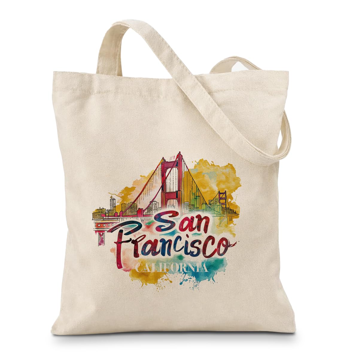 Photo 1 of Geondos San Francisco Tote Bag for Women Shoulder Bag, California Travel Souvenir Gift, Golden Gate Bridge Watercolor Art City Illustration Shopping Carryall for Work Daily Use