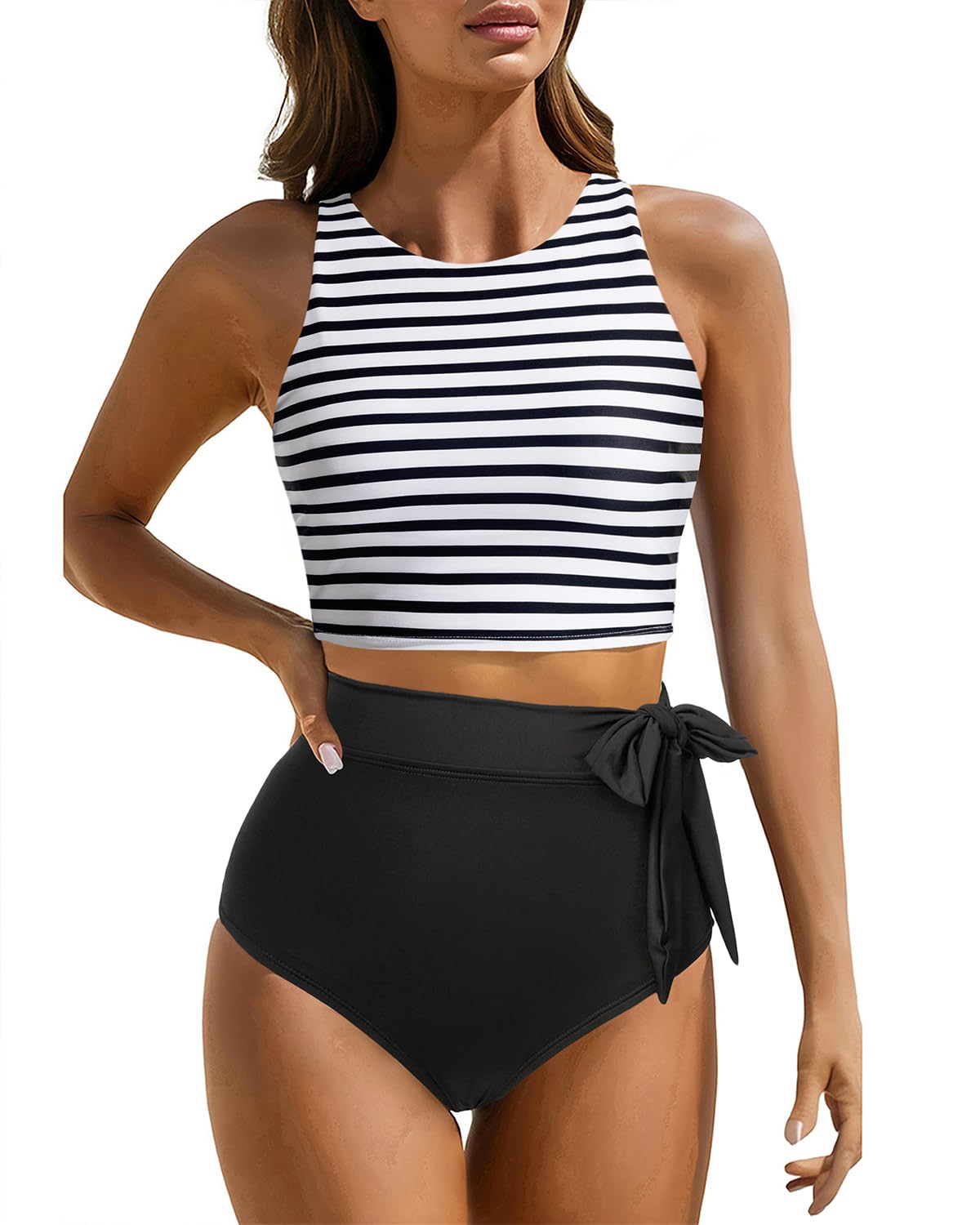 Aqua Eve Women High Waisted Bikini Set Racerback Swimsuit Two Piece Bathing Suit High Neck Swimwear