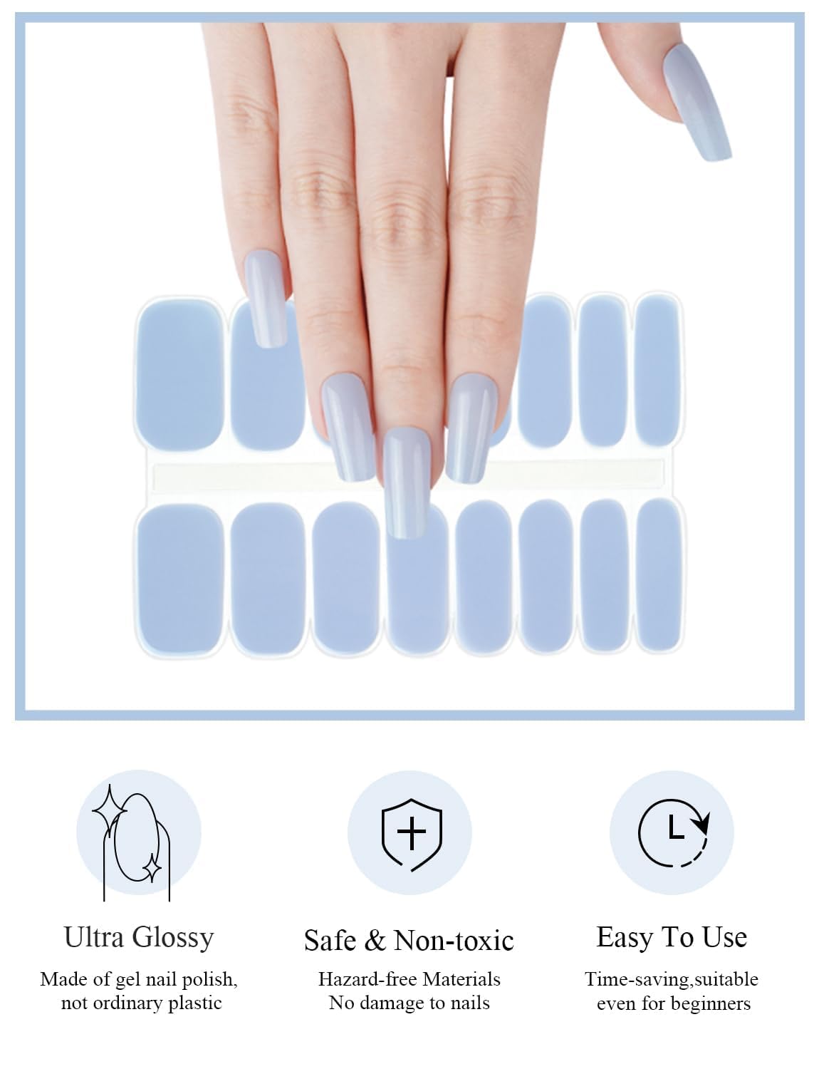Hidak 2 Prep Pads Nail File & Wooden Stick 16 Tips Solid Stickers Fashion Trend Nail Art Wraps Nail Polish Ins Styles Winter DIY Stickers Adhesive Manicure Decorations (16 Deep Blue) 3
