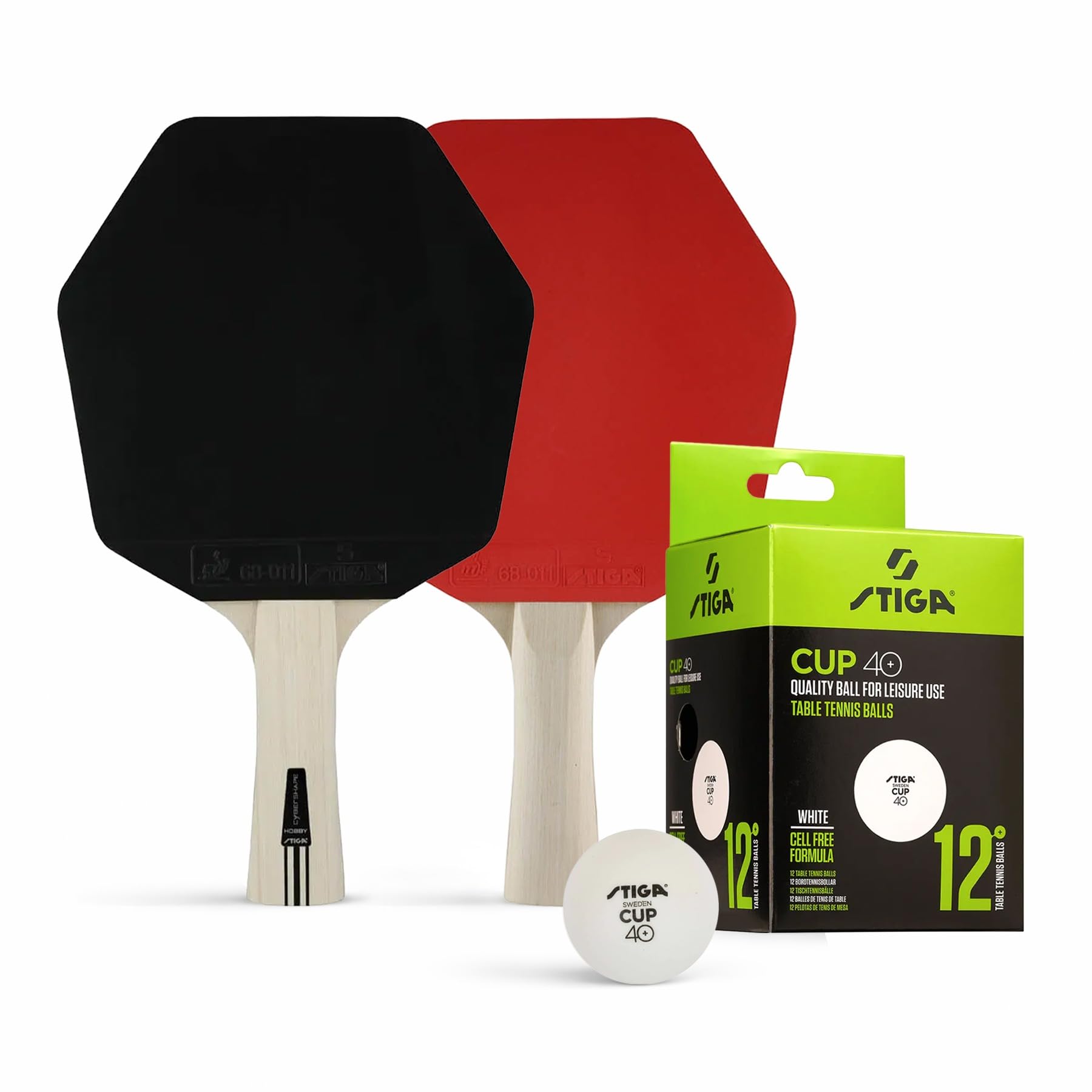 STIGA Set de Ping Pong Cybershape Hobby - Raquetas Cybershape Hobby ITTF + Pelotas de Tenis de Mesa Cup ABS de Alto Rendimiento – Ideal para Familias, Escuelas y Principiantes