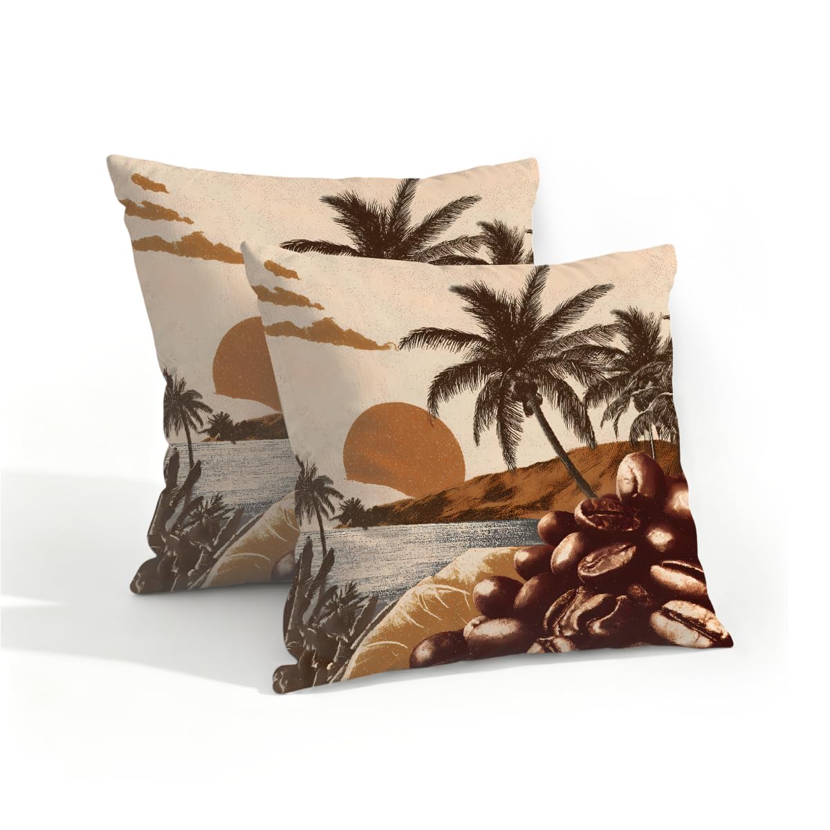Outdoor Pillow Covers Waterproof Pillowcases 16x16in Set of 2 Vintage Coastal Sunset Landscape Decorative Throw Cushion Case for Couch Sofa Garden Patio Furniture
