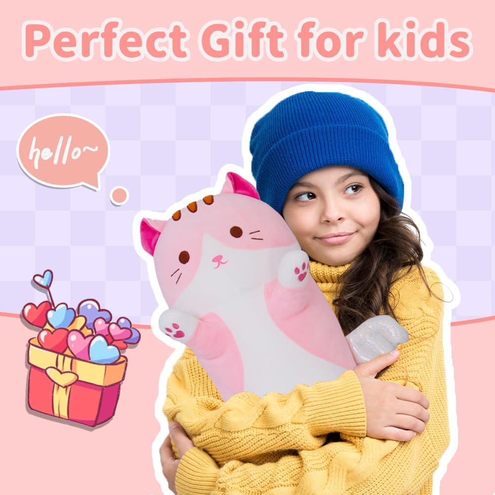Long Cat Body Pillow for Kids, Cute Cat Stuffed Animals Gifts for Girls, Long Cat Plush Toy for Birthday, Soft Cat Plushies Pillow (Pink, 43.3in/110cm) - Image 3