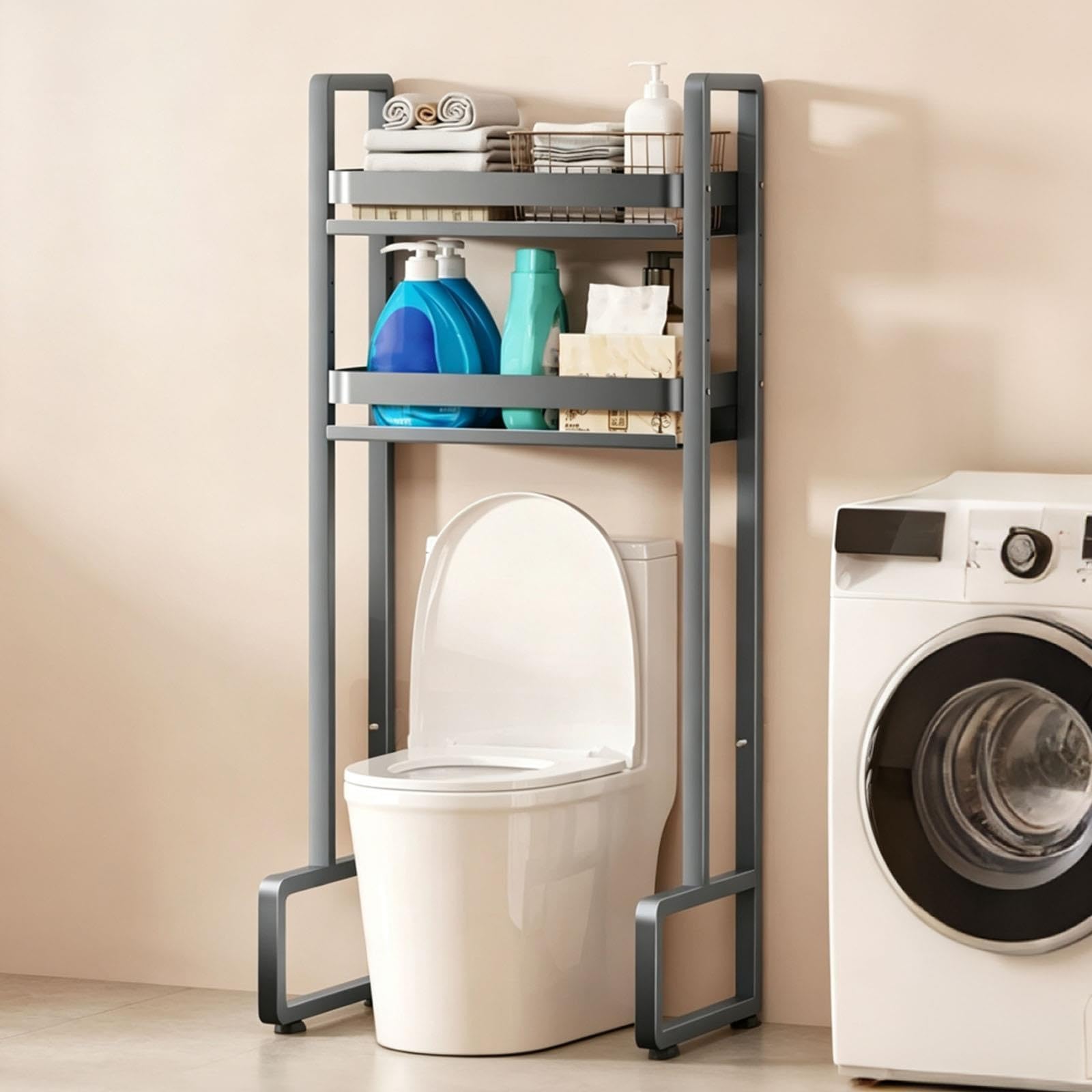 Mobile Lavatrice da Bagno Sopra WC, Portaoggetti da Posizionare Sopra WC