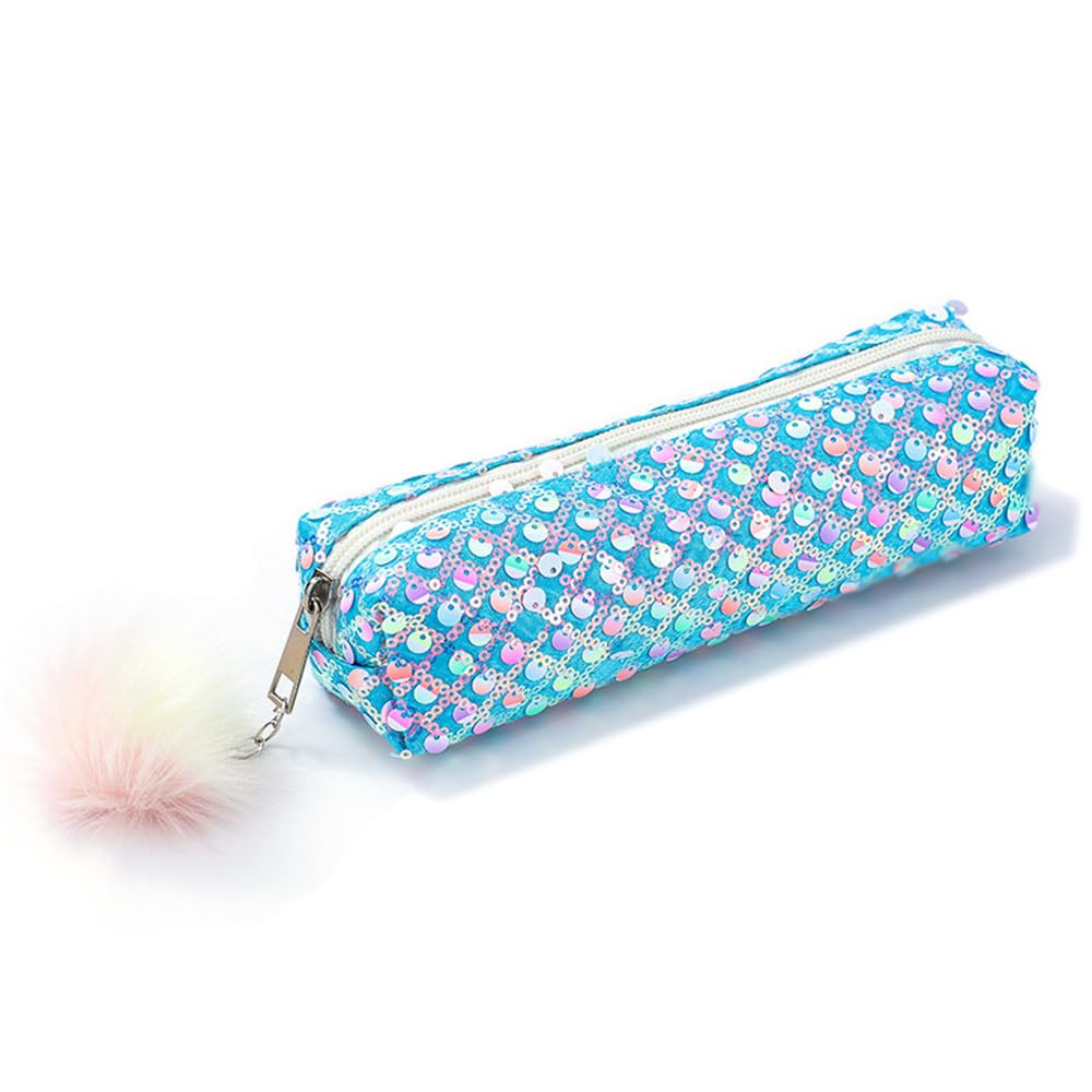 Nixnut Girls Blue Pencil Case Pen Bag Holder Large Capacity With Glitters Sequins Office Organizer Storage For Students
