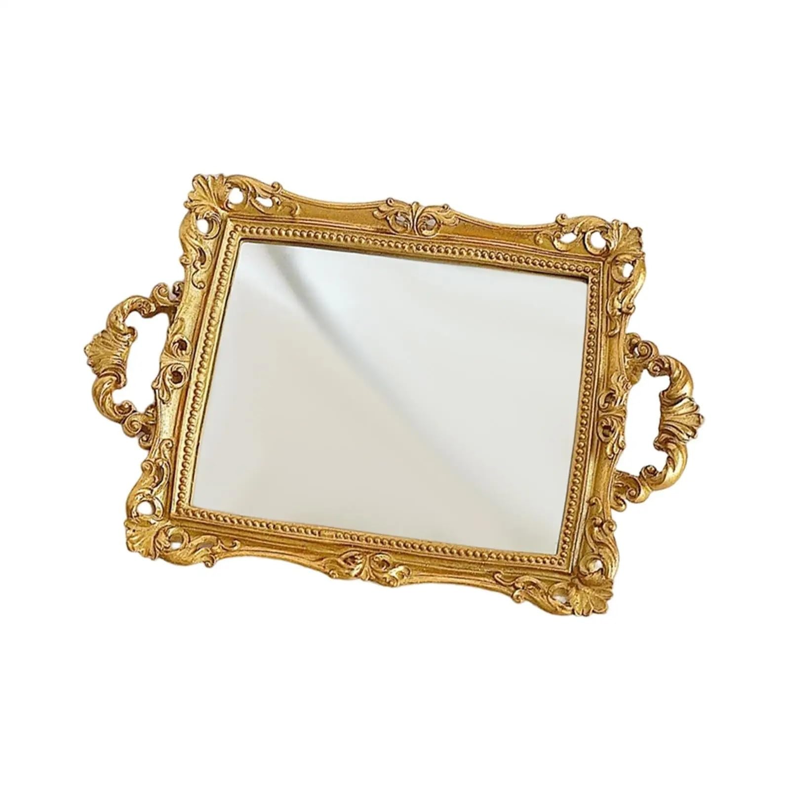Metal Serving Tray with Handles Mirror Tray Golden Serving with Handle for Living Room Coffee Table Home Decor