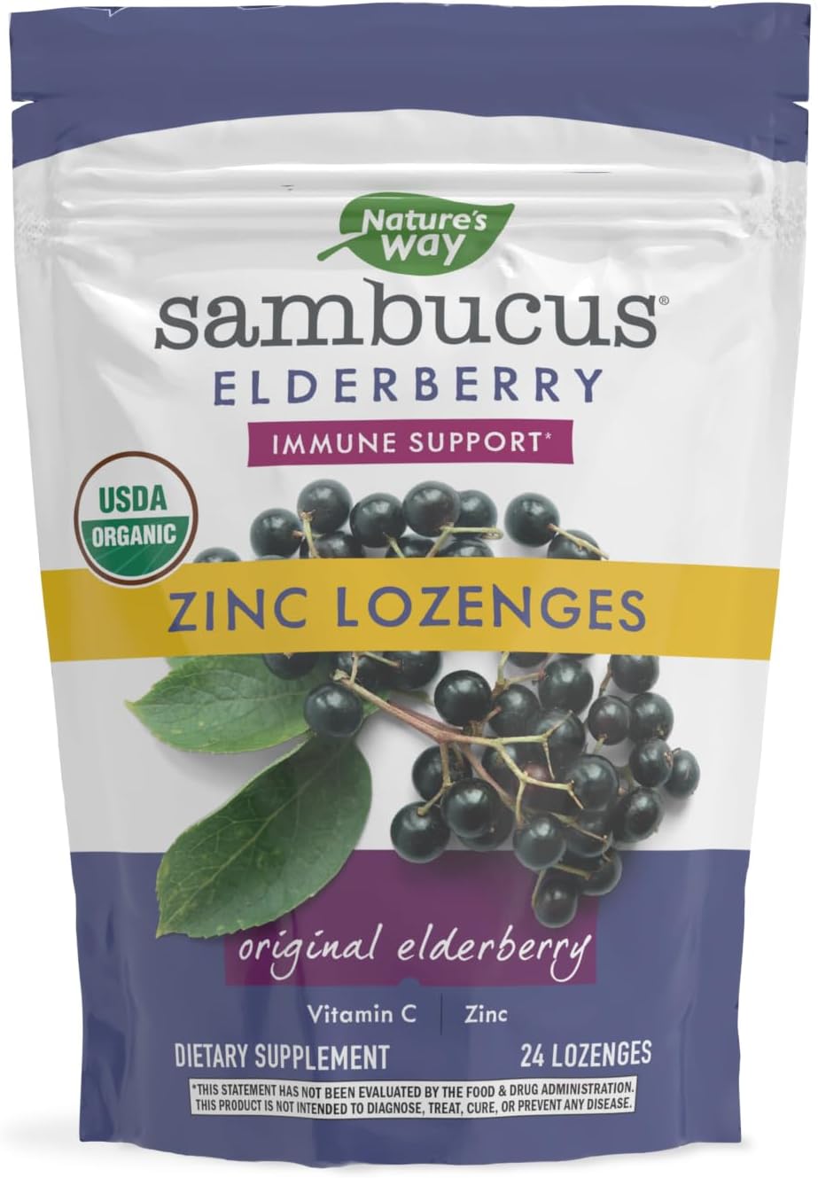 Nature’s Way Sambucus Organic Zinc Lozenges, Elderberry and Zinc Lozenges with