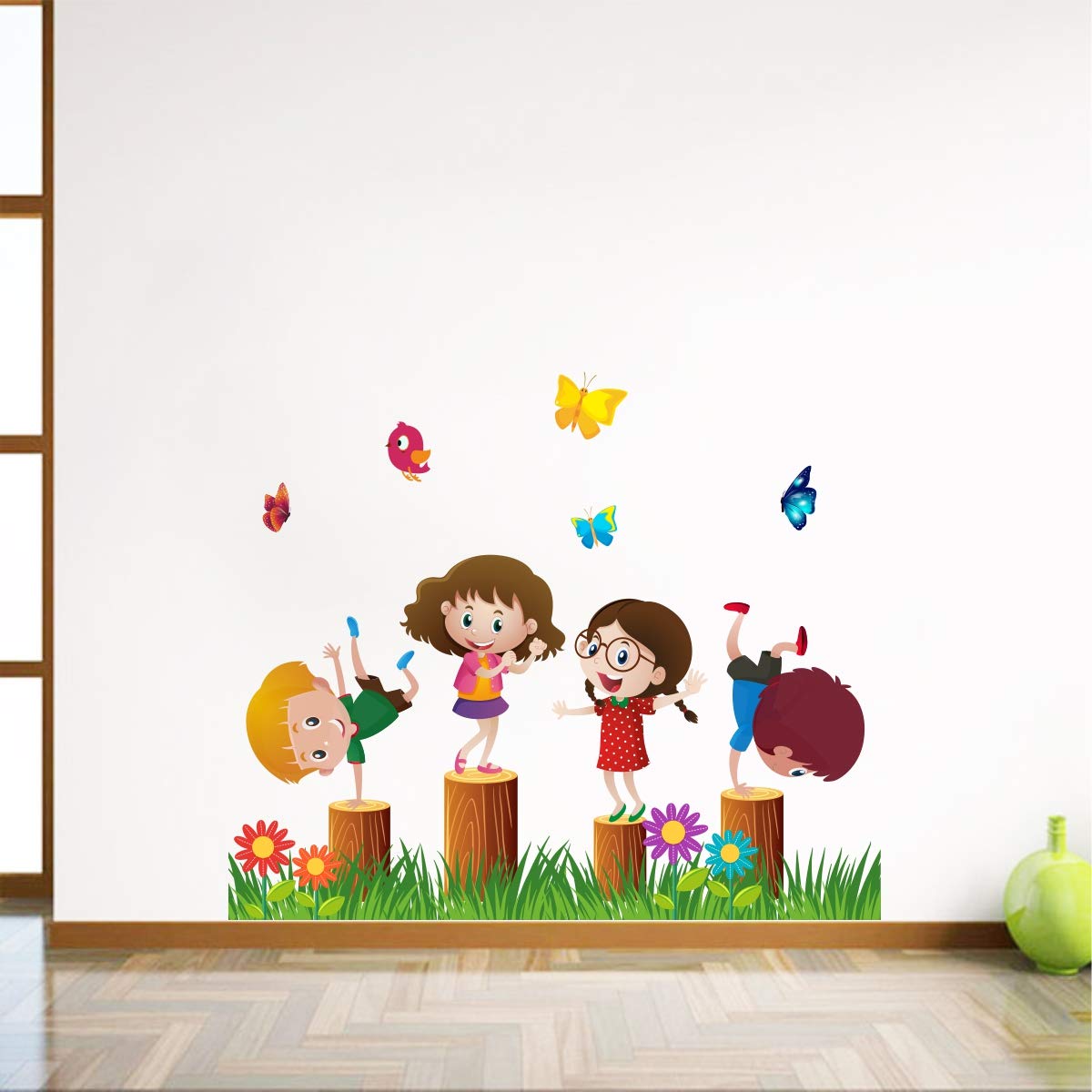 Decal O Decal Kids Playing in Garden with Butterflies Wall Stickers (PVC Vinyl,Multicolour) (B084RRFVHJ) Amazon Price History, Amazon Price Tracker