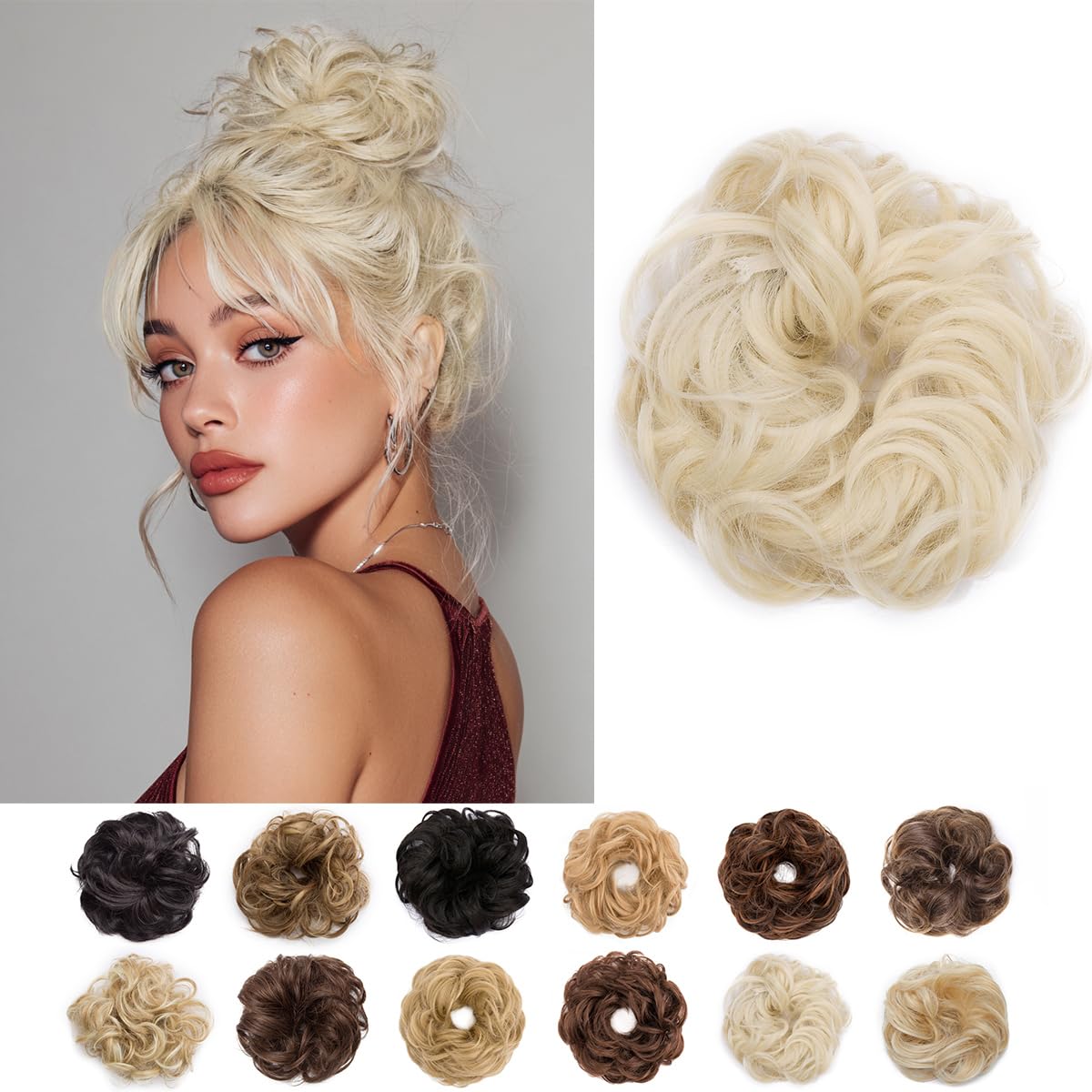 SEGO Pro Faux Messy Hair Bun Scrunchie Hair Piece for Women Synthetic Curly Bun Wig Hairpiece Updo Ponytail Extension