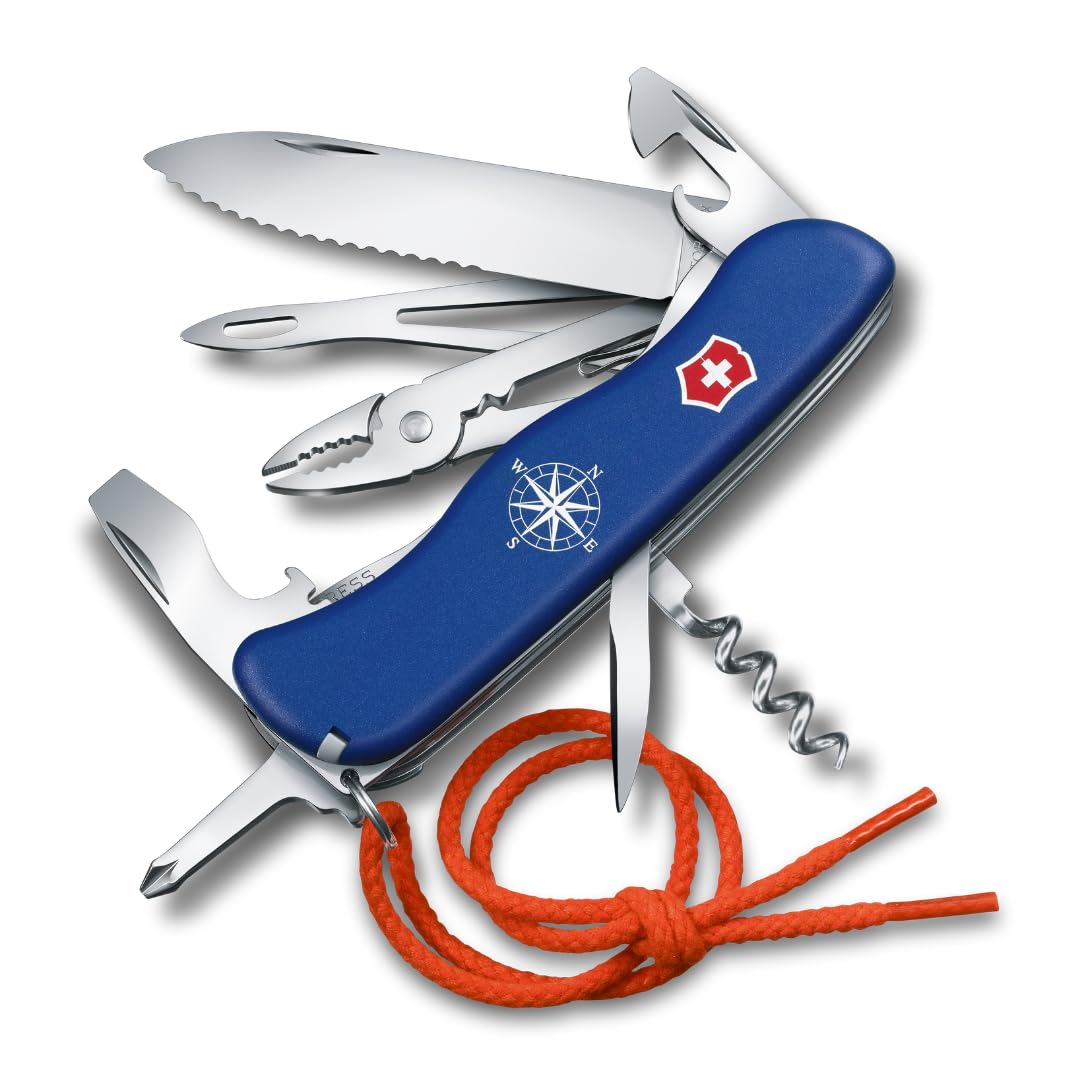 VICTORINOX Navaja suiza de bolsillo Skipper, navaja para navegar, 5 funciones, Swiss Made, multiherramienta con hoja dentada grande, hoja bloqueable, azul