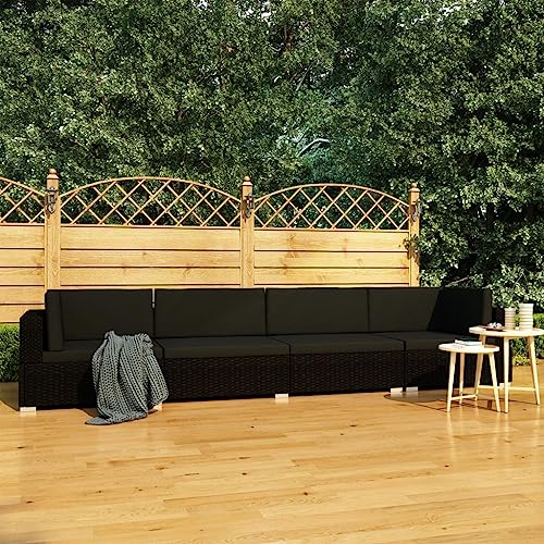 vidaXL Garten Sofagarnitur 3-TLG. mit Auflagen 3er Sofa Couch Lounge Gartensofa Gartenmöbel Rattansofa Sitzgruppe Poly Rattan Schwarz – Bild 3