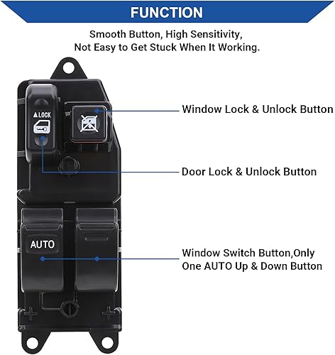 Miniatura 2 de Obaee Master - Interruptor eléctrico de ventana lateral del conductor compatible con Toyota Tundra 2000-2006 / Tacoma 2001-2011 / Sienna 1998-2000 /