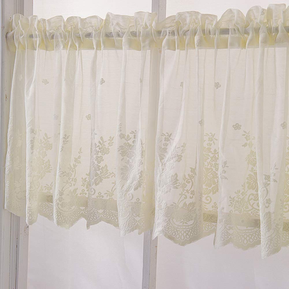 Media cortina de encaje bordado para decorar con encanto la ventana de la cocina