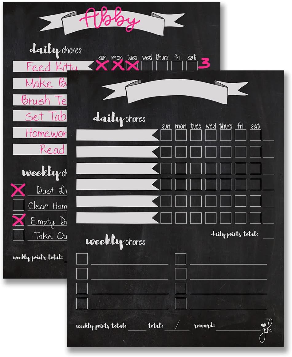 Jennakate Chore Chart for 2 Kids – Magnetic Dry Erase Reward Board, Strong Magnet Behavior Chart for Fridge, 2-Pack Daily & Weekly Task Organizer (11x14)