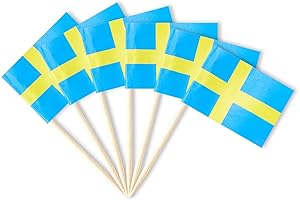 100 Pack Mini Swedish Flag Toothpick Flag Decoration for Independence Day Party