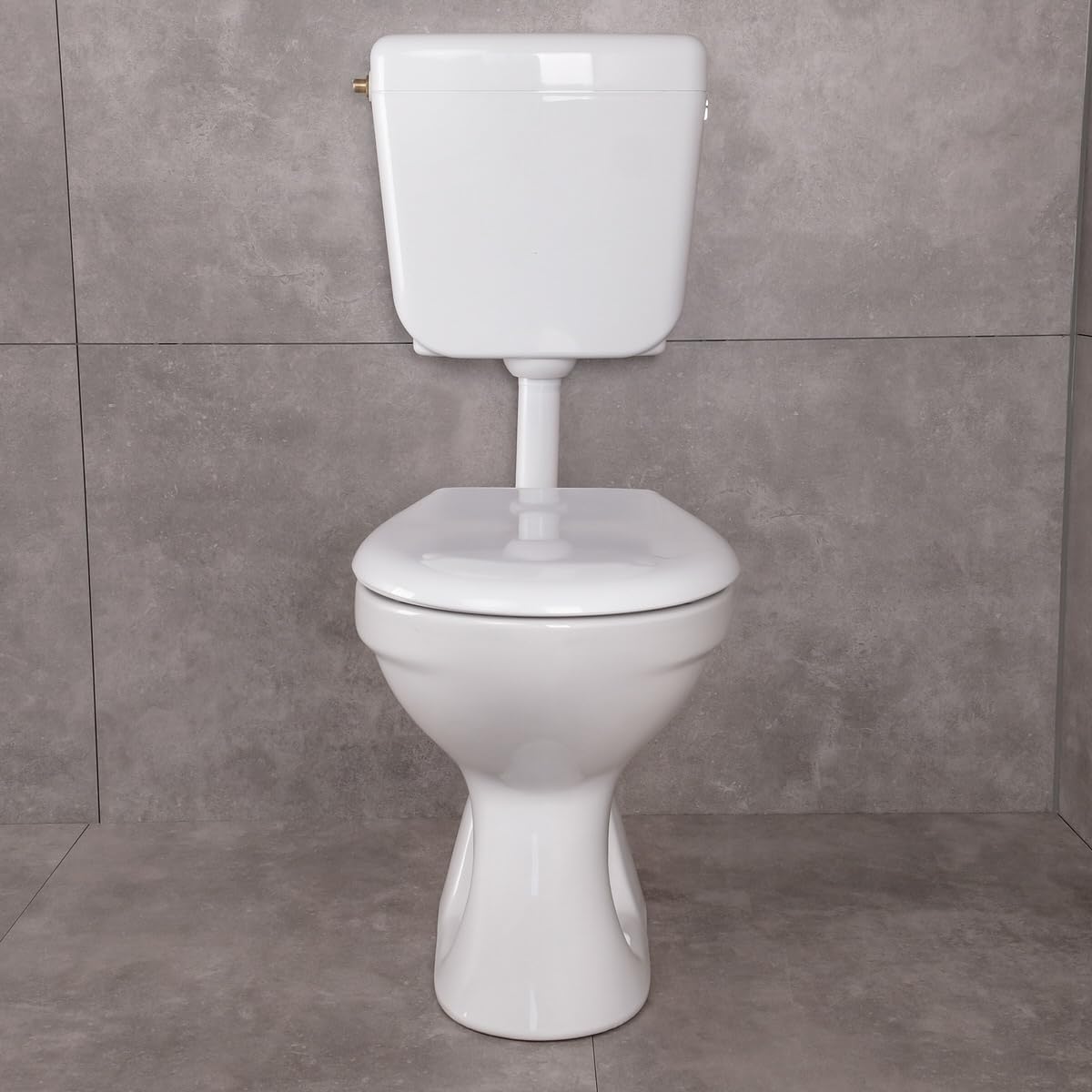 Belvit Inodoro con cisterna completa, color blanco | Fregadero profundo, salida vertical, tapa de cierre suave, cerámica