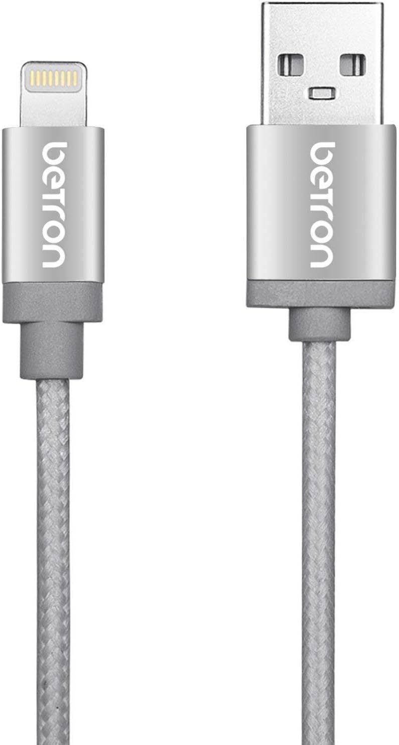 Betron Apple Certified Lightning Connector, Durable Charger Cable for iPhone, iPad, iPod, iPad Mini, 1Meters - Silver