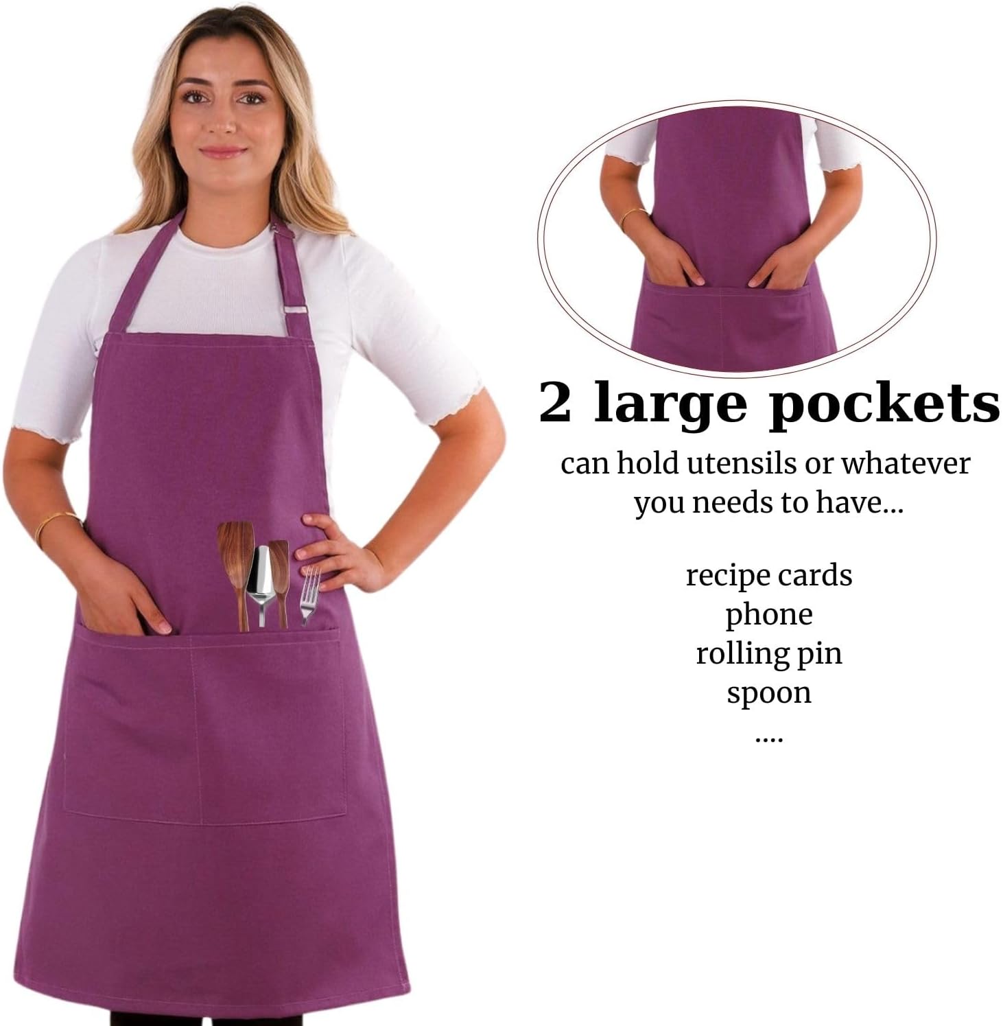 Apron Set 3 pcs; Aprons For Women With Pockets, Oven Mitts and Pot Holders Sets Heat Resistant, Aprons For Men, As Chef Apron - Image 5