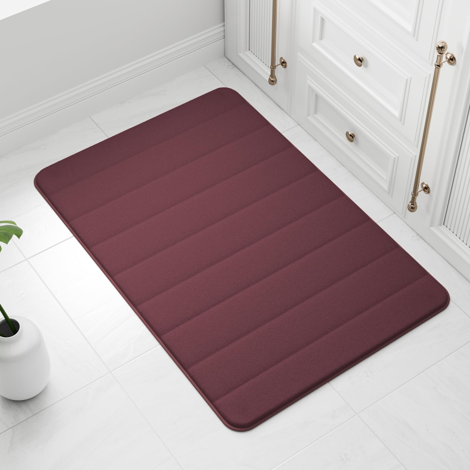 wyewye Memory Foam Bath Mat 60x90 cm Wine - Ultra-Soft, Non-Slip, Super Absorbent Bathroom Rug, 90 x 60 cm (Rectangular)