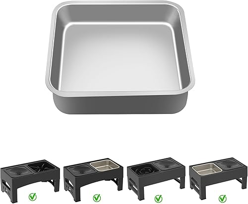 Cuenco cuadrado de acero inoxidable y 4 tapetes negros debajo de las 4 esquinas del cuenco, adecuado para reemplazar los cuencos de comida de