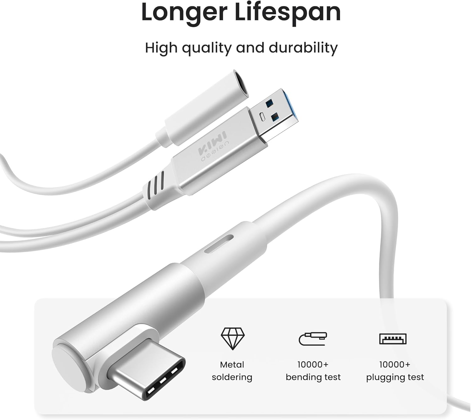 KIWI design K4 Head Strap, VR Headset Accessories for Meta Oculus Quest 3/3S and Link Cable with Charging 16FT