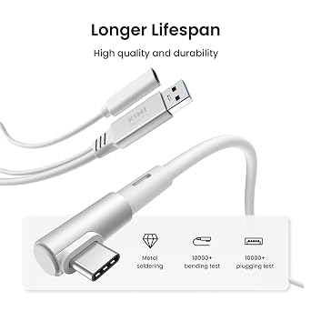 KIWI design Link Cable with Charging 16FT Compatible with Meta Quest 3S/3/2/Pro/Pico 4 Accessories and PC/SteamVR, USB 3.0 to USB C Link Cable with 5Gbps Super Speed for Extended Gameplay, White