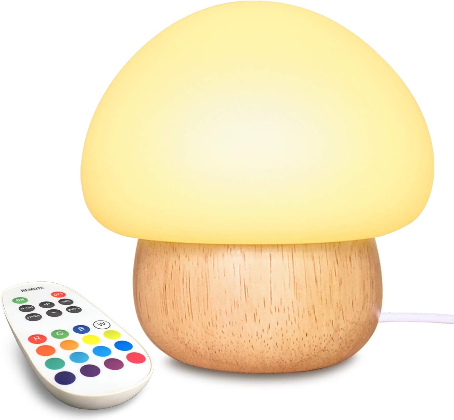 NTMY Night Light for Kids, LED Night Light USB Mushroom Night Lamp with Remote Control, Children Bedside Lamp with 4 Light Mode & 16 Colors, Soft Eye Caring and Memory Function