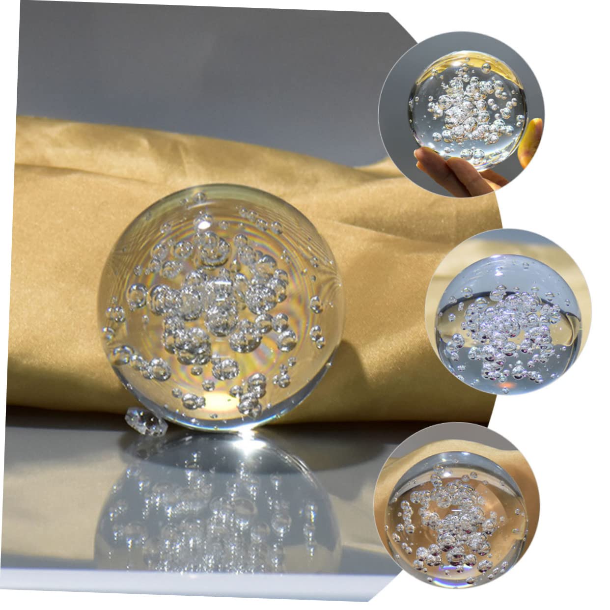 Hoement Home Decor 2pcs Crystal Glass Clear Ornaments Artificiales para Statue Decor Fountain Figurines Glass Bubble Balls Crystal Bubble Balls Home Decorations Prom Lens Office Decor