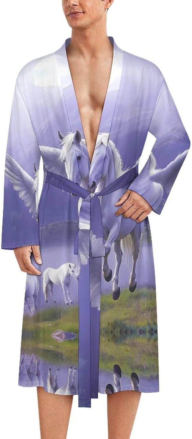 Romantic Funny Pegasuss Mens Robe Long Bathrobe for Women Bath Robes Lightweight Soft Printed Sleepwear