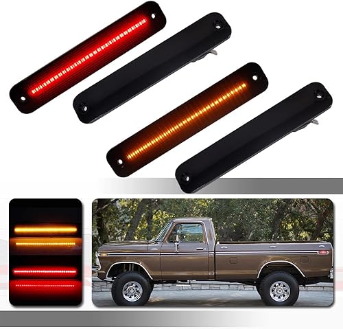 Juego de 4 lámparas LED ámbar y rojo completamente ahumadas compatibles con Ford E100 E150 E250 E350 F100 F100 F150 F250 F350 F350 F500 Reemplazar