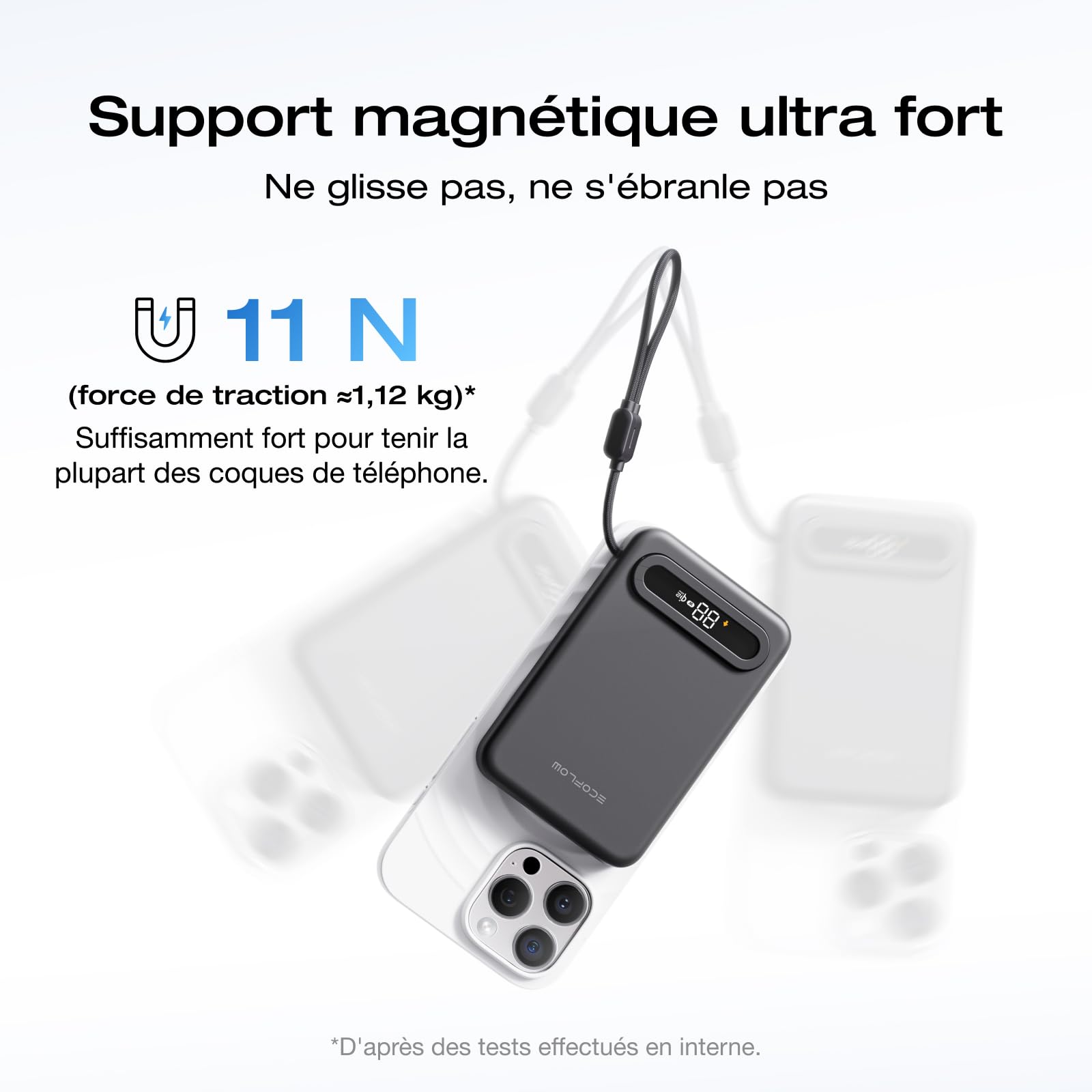 EcoFlow Rapid Mag Qi2.2 Magnétique Powerbank 10000mAh 25W avec Câble USB C 36W, Certifié Qi2.2 Batterie Externe Magnétique sans Fil Power Bank Rapide Chargeur pour iPhone 17/16/15 Pro Max Noir