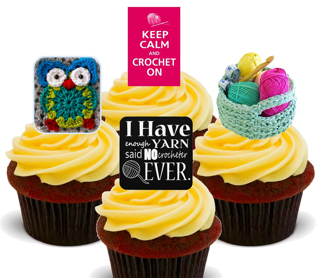 Made4You Happy Hooker! Crochet Edible Cupcake Toppers - Stand-up Wafer Cake Decorations (Pack of 12)