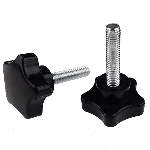 Vista 25 de Paquete de 2 tornillos de ajuste de perilla de mano de estrella de repuesto de rosca negra de 0.315 in (M8 x 1.969 in)